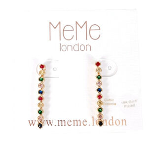 MeMe London NWT EARRINGS 18K Gold Plate Multi-Color CZ Dangle Pierced Earrings